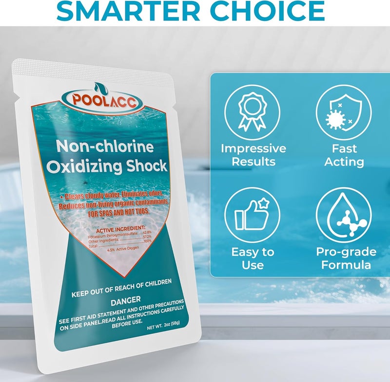 POOLACC Non-Chlorine Spa Shock Oxidizer for Hot Tub, Chlorine-Free Treatment & Enhanced Oxidizing Shock for Hot Tubs & Spas, Single Dose Packets for Easy Hot Tub Maintenance & Treatment - 12 Packs (1.5lbs) - Image 3